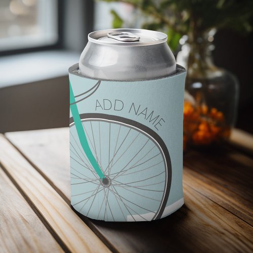 Hipster Bicycle Wheel with Custom Name Can Cooler