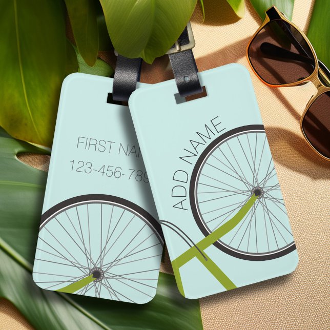Hipster Bicycle Wheel with Custom Name Luggage Tag (Personalized Sports Luggage Tag - Football Jersey Theme)