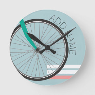 Hipster Bicycle Wheel with Custom Name Round Clock