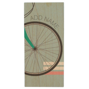 Hipster Bicycle Wheel with Custom Name Wood USB Flash Drive