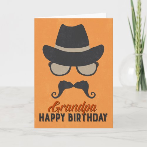 Hipster Birthday Card for Grandpa _ Orange