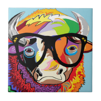 Hipster Bison "Buffalo" Ceramic Tile
