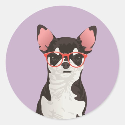 Hipster Black and White Coat Chihuahua Sticker