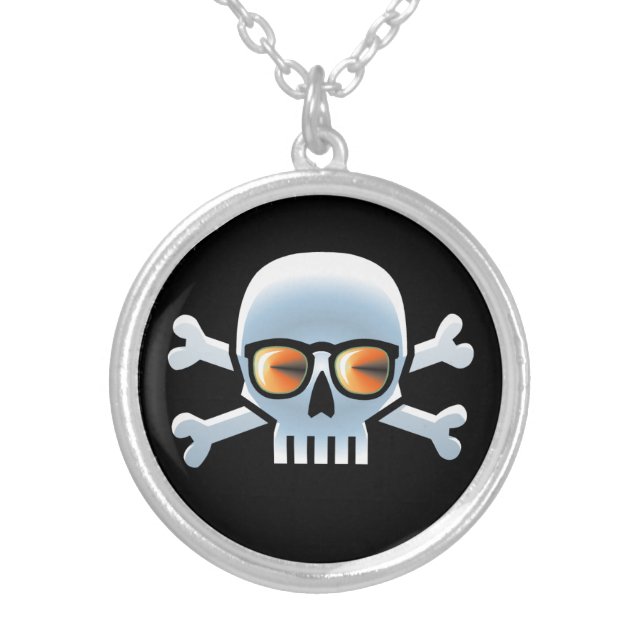 Hipster Blue Skull Silver Plated Necklace (Front)