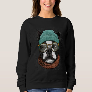 Hipster Boston Terrier Animal Wearing Sunglasses D Sweatshirt