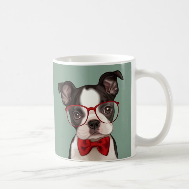 Hipster Boston Terrier Coffee Mug (Right)