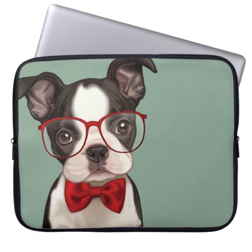 Hipster Boston Terrier Laptop Sleeve