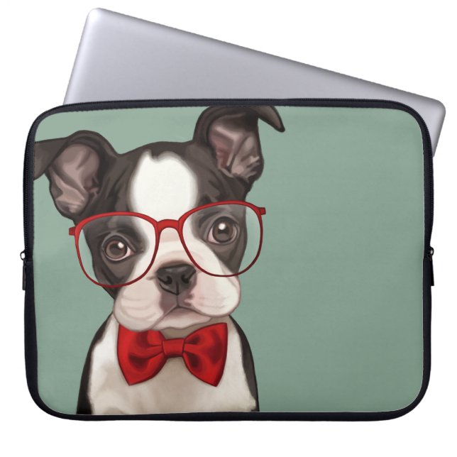 Hipster Boston Terrier Laptop Sleeve (Front)