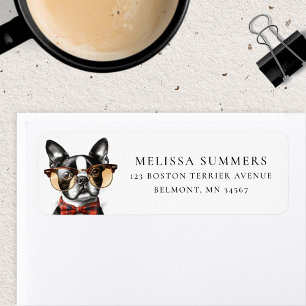 Hipster Boston Terrier Return Address Label