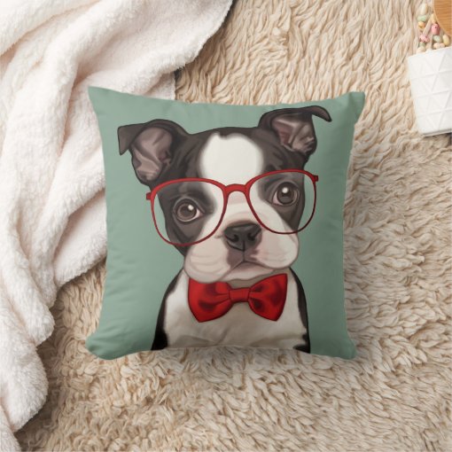 Hipster Boston Terrier Throw Pillow Zazzle
