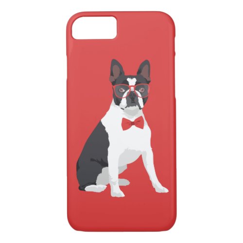 Hipster Boston Terrier with Red Glasses  Bow Tie iPhone 87 Case