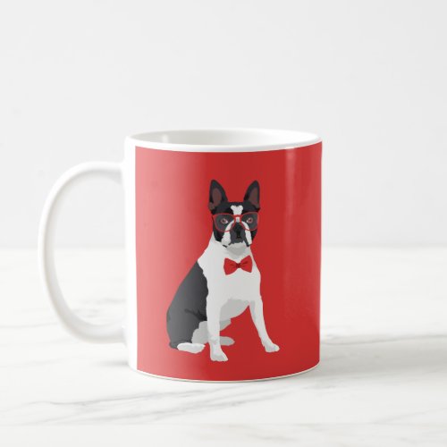 Hipster Boston Terrier with Red Glasses  Bow Tie Coffee Mug