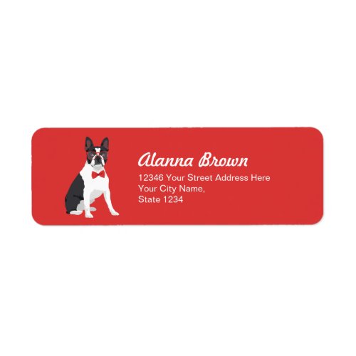 Hipster Boston Terrier with Red Glasses  Bow Tie Label