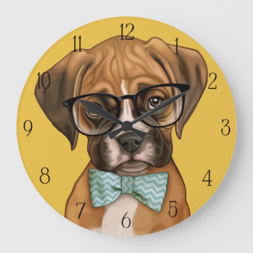 Hipster Boxer Puppy Large Clock