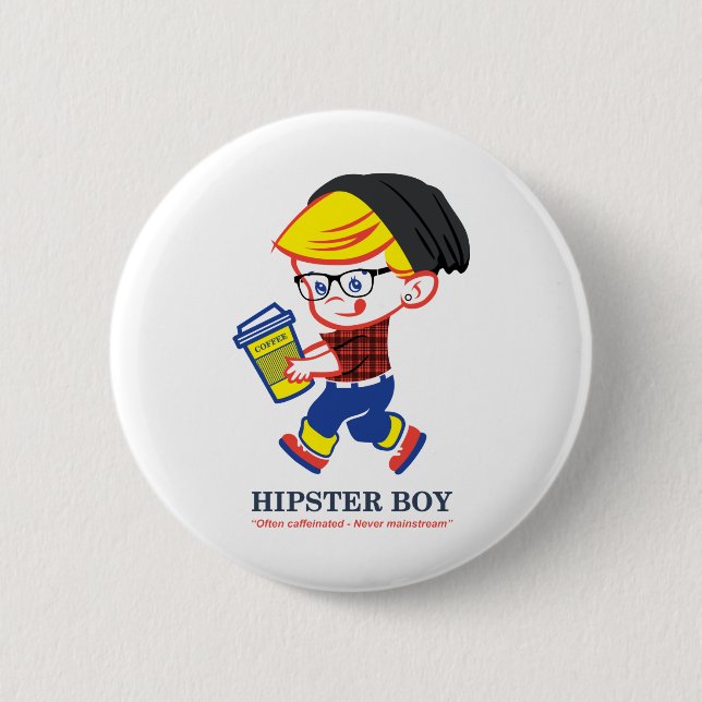 Hipster Boy - Parody illustration Button (Front)