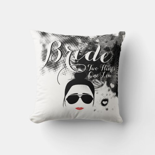 Hipster Bride Two Hearts One Love Aviator Glasses Throw Pillow