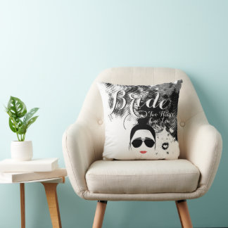 Hipster Bride Two Hearts One Love Aviator Glasses Throw Pillow
