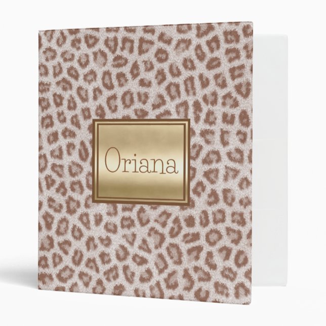 Hipster brown white cheetah animal print 3 ring binder (Front/Inside)