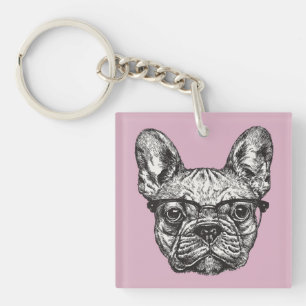 Hipster Bulldog Keychain