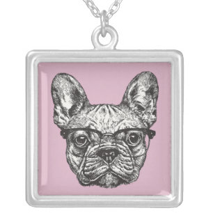 Hipster Bulldog Silver Plated Necklace