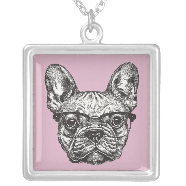 Hipster Bulldog Silver Plated Necklace (Front)