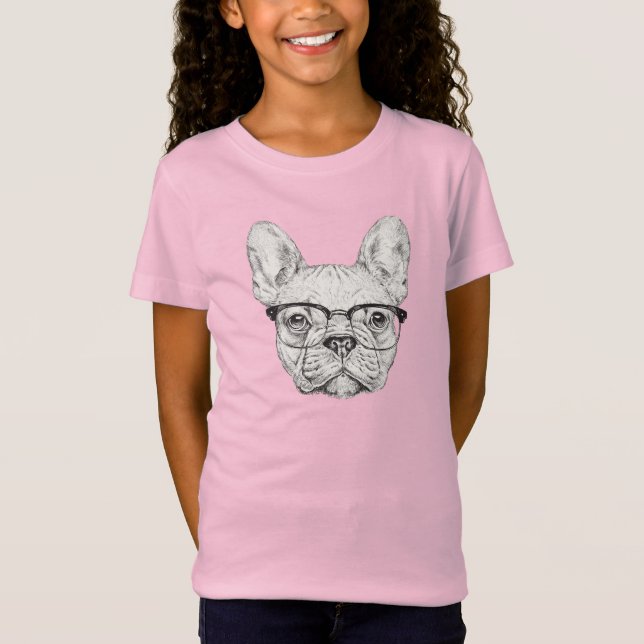 Hipster Bulldog T-Shirt (Front)