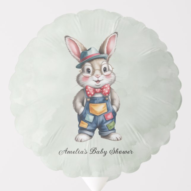 Hipster Bunny Boy Baby Shower Balloon (Front)