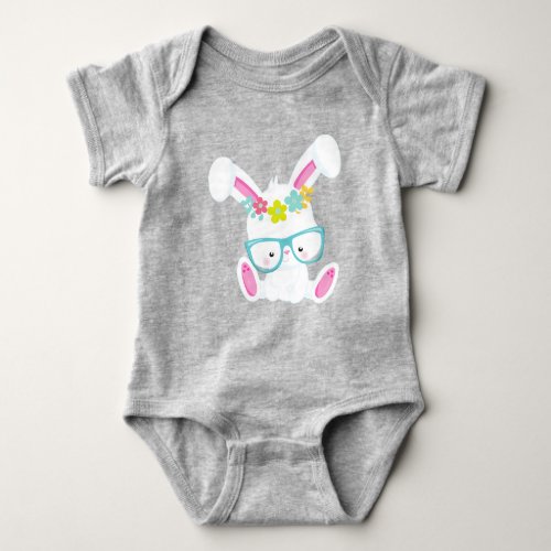 Hipster Bunny Bunny With Glasses Rabbit Flowers Baby Bodysuit