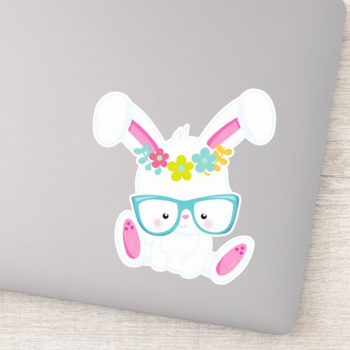 Hipster Bunny Bunny With Glasses Rabbit Flowers Sticker