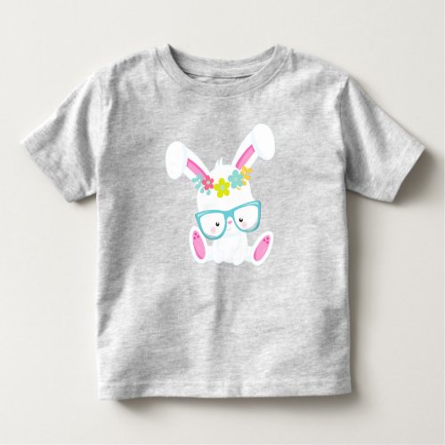 Hipster Bunny Bunny With Glasses Rabbit Flowers Toddler T_shirt