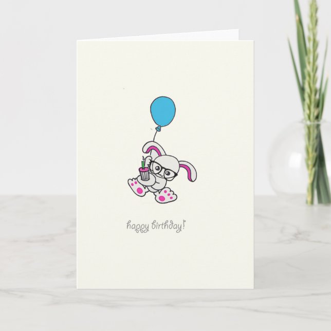 Hipster Bunny Happy Birthday Card (Front)