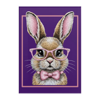 Hipster Bunny Portrait with Pink Glasses & Bow Tie Acrylic Print