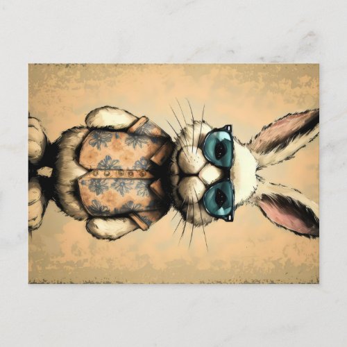 Hipster Bunny Soaks Up Vintage Vibes with Retro Su Postcard