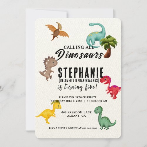 Hipster Calling All Party Dinosaurs Birthday Party Invitation