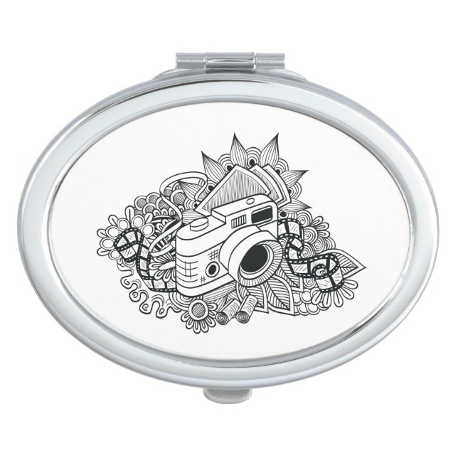 Hipster Camera Doodle Compact Mirror (Front)