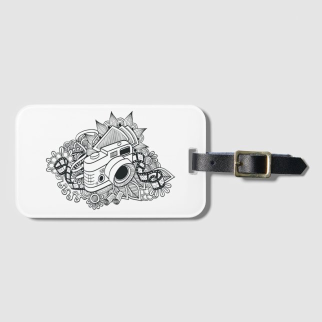 Hipster Camera Doodle Luggage Tag (Front Horizontal)
