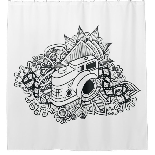 Hipster Camera Doodle Shower Curtain (Front)