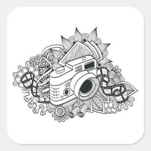 Hipster Camera Doodle Square Sticker