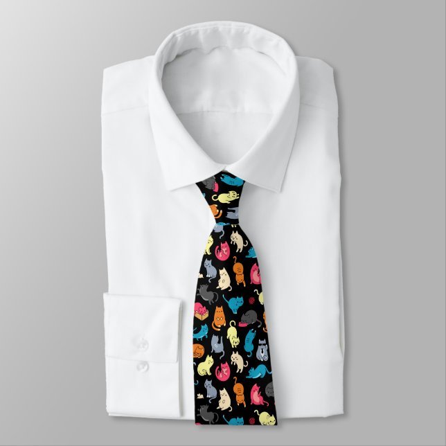 Hipster Cartoon Cats Necktie (Tied)