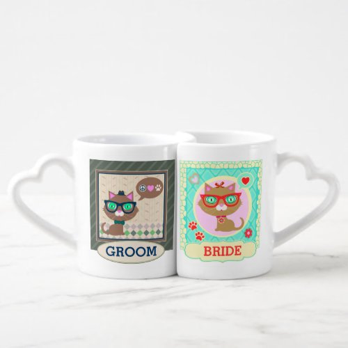 Hipster Cat Couple Bride  Groom Mugs