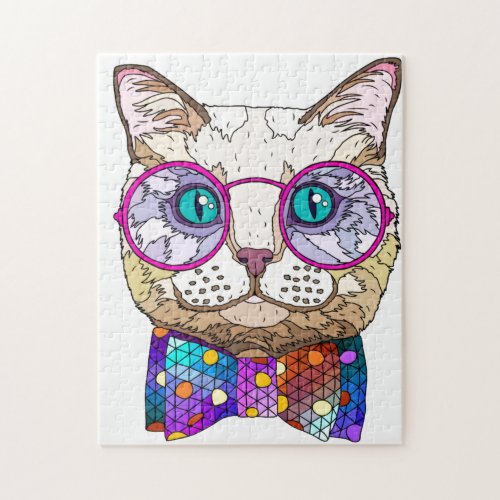 Hipster Cat Cute Painted Cat Jigsaw Puzzle