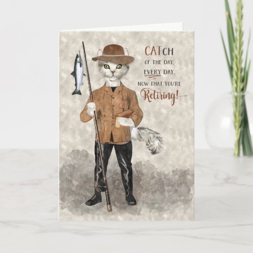 Hipster Cat Fishing Themed Funny Retirement Card