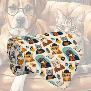 Hipster Cat in Eye Glasses Illustrations Neck Tie