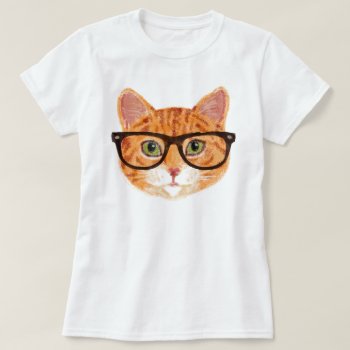 Hipster Cat (orange / Ginger Tabby) T-shirt by arncyn at Zazzle