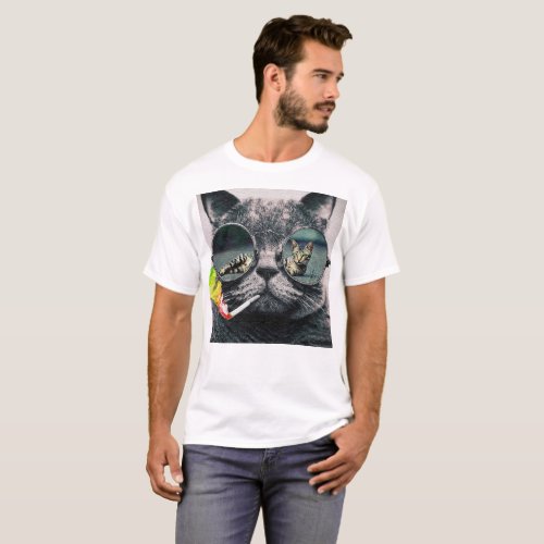 Hipster Cat Smoking T_Shirt