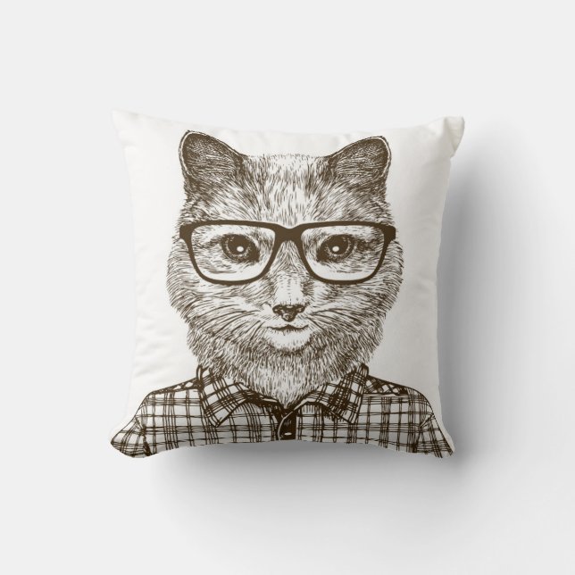 Hipster Cat Throw Pillow (Front)