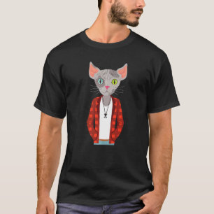Hipster Cat Wearing Jacket Goofy Geek Cat T-Shirt