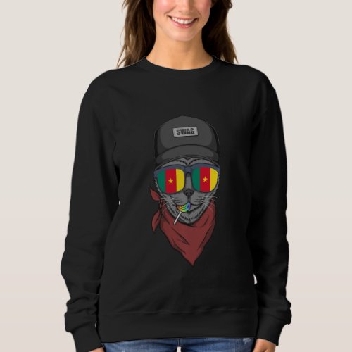 Hipster Cat With Cameroonian Flag Glasses Gift Lon Sweatshirt