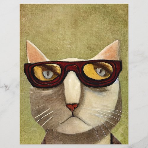 Hipster Cat With Glasses Primitive Decoupage Paper