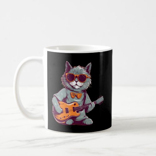 Hipster Cat With Shades Kitty Playing Guitar  Coffee Mug